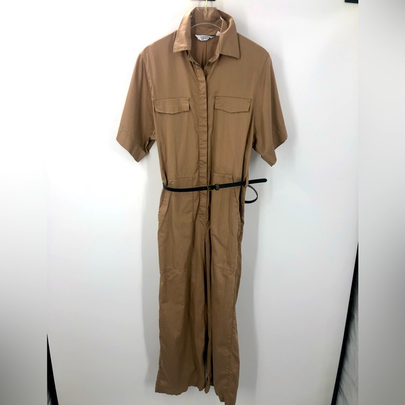 & Other Stories Pants - & Other Stories Belted Short Sleeve Jumpsuit Beige Brown Tan Womens 4